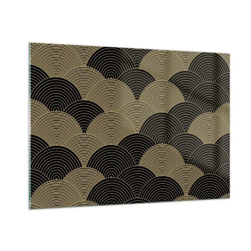 Obraz na szkle - Złote półkola w regularnym japońskim wzorze - 100x70cm - Jedność w wielości - Nowoczesna dekoracja ścienna do salonu, kuchni i sypialni ARTTOR