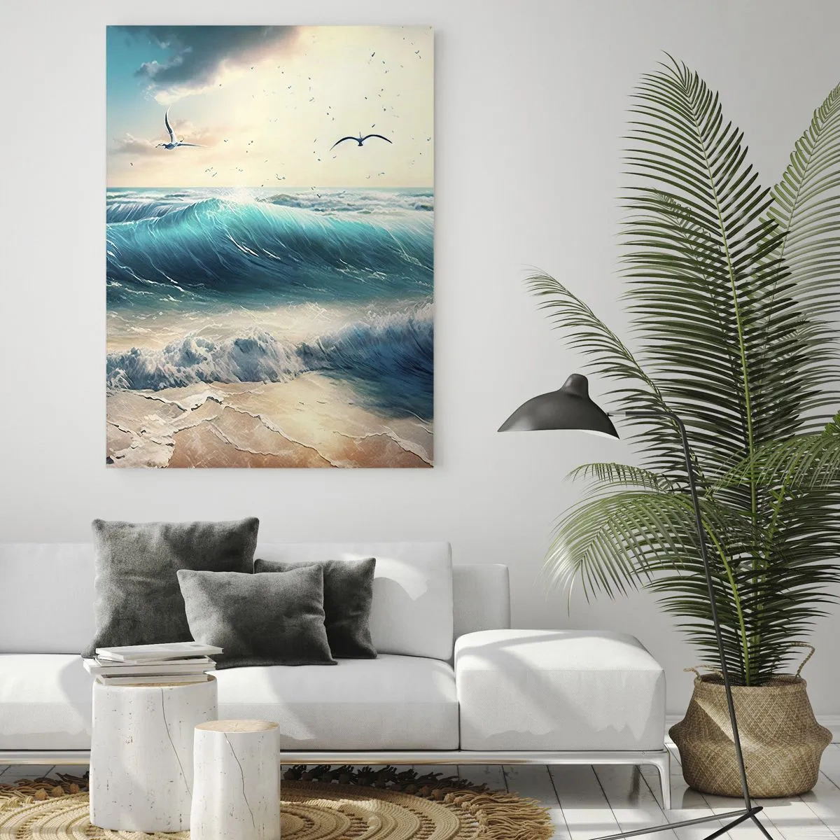 Obraz na szkle - Fale rozbijające się o brzeg przy świetle poranka - 50x70cm - Szumi tylko dla ciebie - Nowoczesna dekoracja ścienna do salonu, kuchni i sypialni ARTTOR