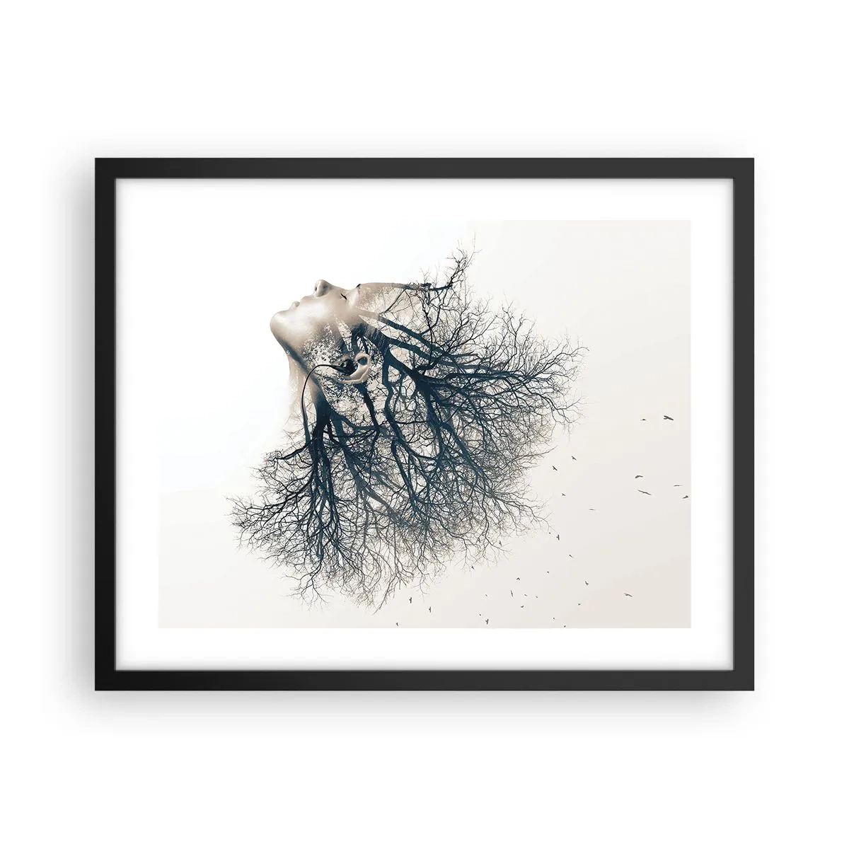 Plakat w czarnej ramie - Zasłuchana w szept drzewa - 50x40 cm