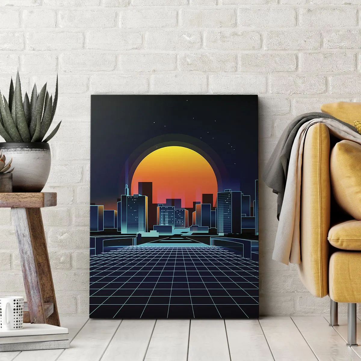 Obraz na płótnie - Futurystyczna panorama miasta w stylu neonowym - 70x100cm - Wciąż chcesz do realu? - Nowoczesna dekoracja ścienna do salonu i sypialni ARTTOR