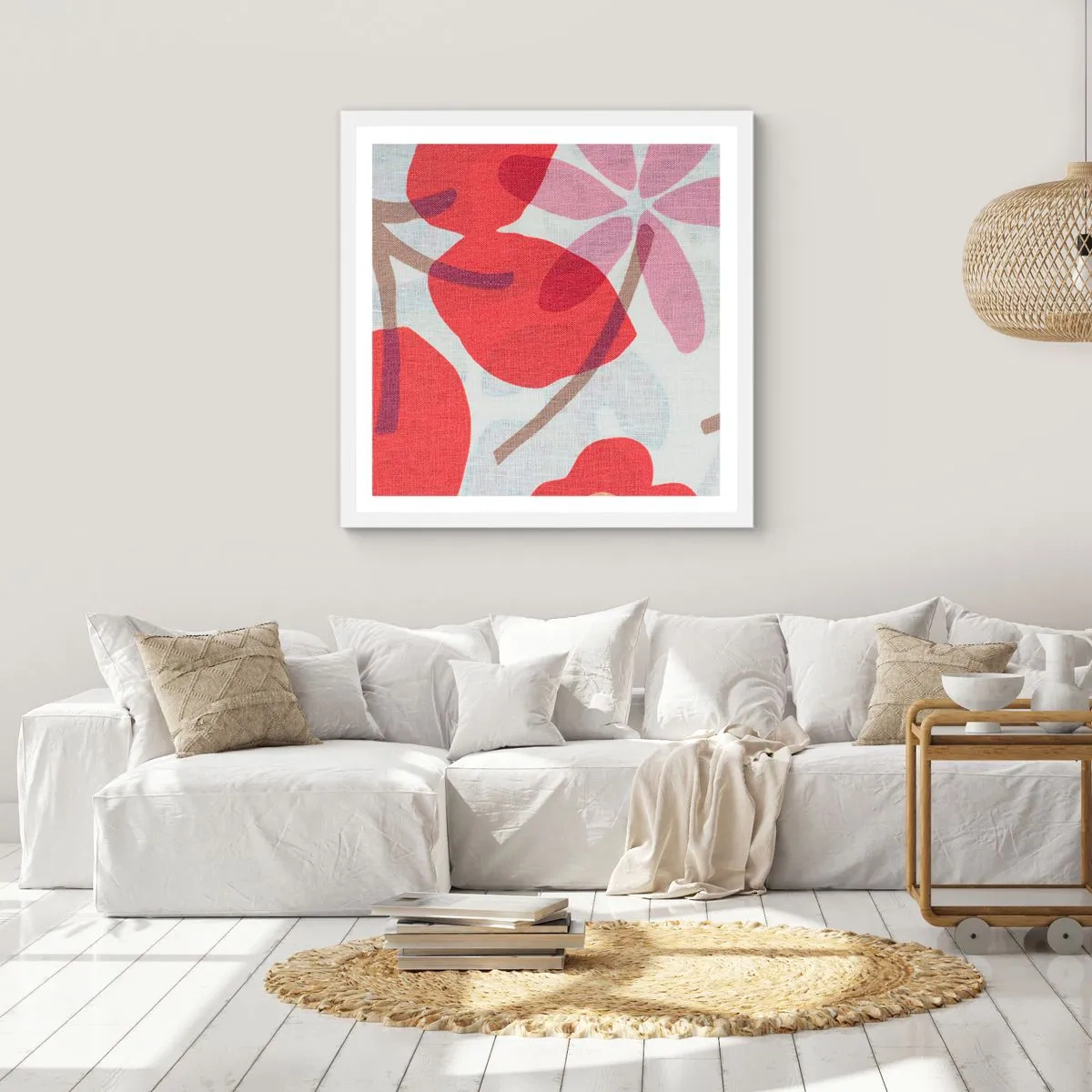 Plakat w białej ramie - Kompozycja kwiatowa w różu - 40x40 cm