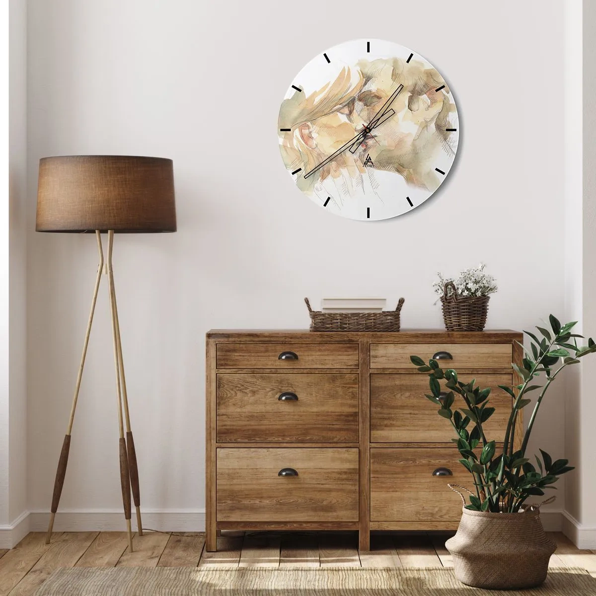 Zegar ścienny - Akwarelowy portret całującej się pary w pastelowych odcieniach - 30x30cm - Odnaleziona połowa? - Nowoczesna dekoracja ścienna do salonu, kuchni i sypialni ARTTOR