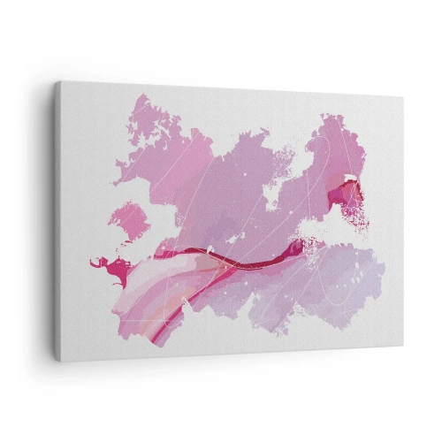 Obraz na płótnie - Abstrakcyjna mapa świata w odcieniach różu - 70x50cm - Mapa różowego świata - Nowoczesna dekoracja ścienna do salonu i sypialni ARTTOR