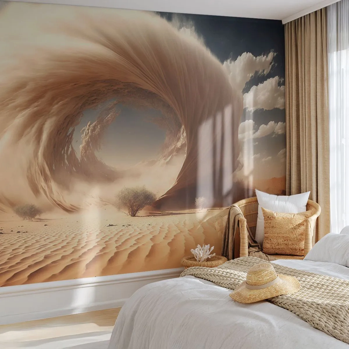 Fototapeta Premium Sand - Burza piaskowa w kształcie wirującego portalu na pustyni - 100x70cm - Otwarty portal - Nowoczesna dekoracja ścienna do salonu, kuchni i sypialni ARTTOR