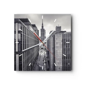 Zegar ścienny - Panorama Warszawy z widokiem na Pałac Kultury i otaczające budynki - 30x30cm - Warszawska dolina - Nowoczesna dekoracja ścienna do salonu i sypialni ARTTOR