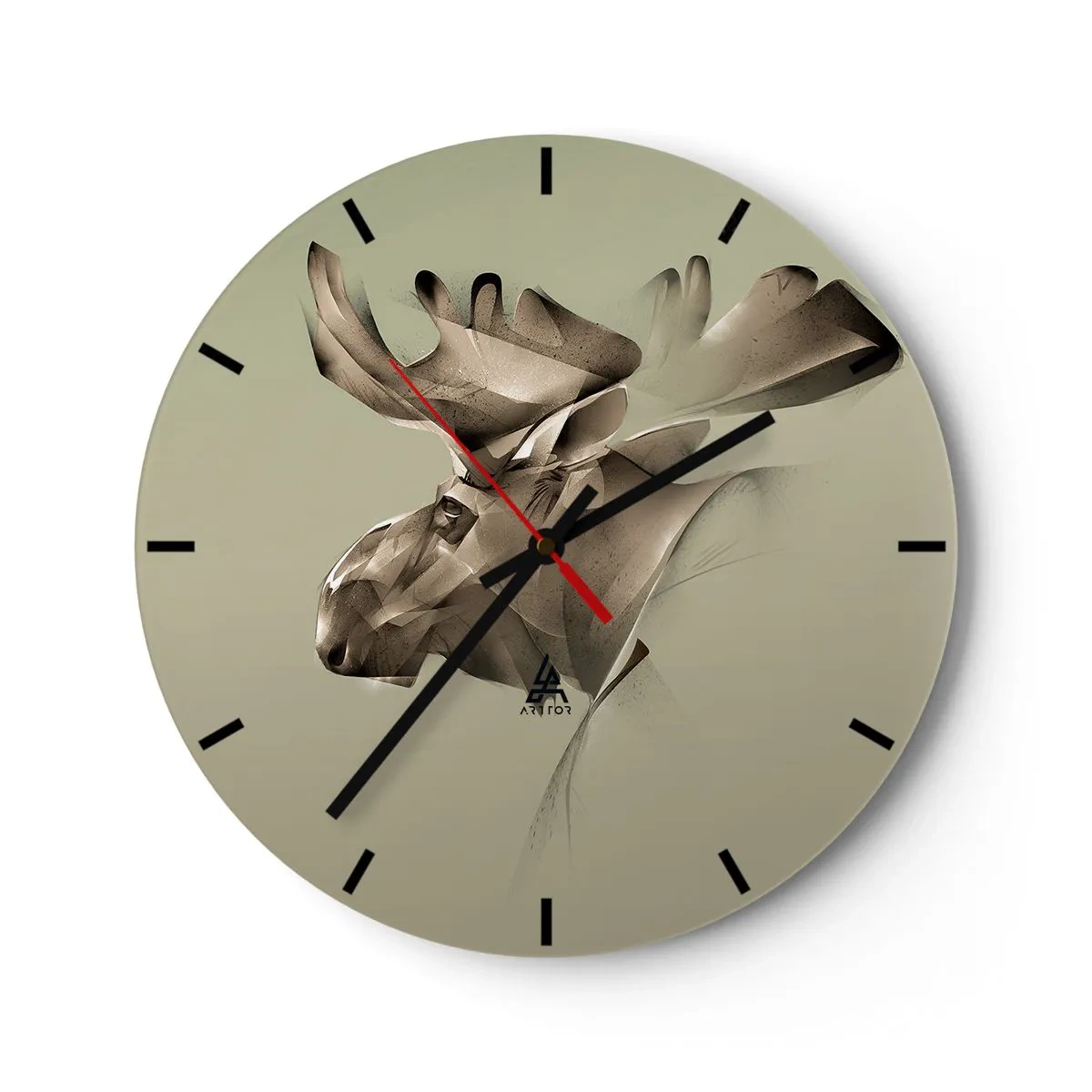 Zegar ścienny - Łoś z geometrycznym wzorem na zielonym tle - 30x30cm - Łagodna siła spokoju - Nowoczesna dekoracja ścienna do salonu, kuchni i sypialni ARTTOR