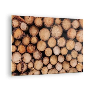 Obraz na szkle - Ułożone pionowo pnie drzew z widocznymi słojami - 70x50cm - Nowy początek - Nowoczesna dekoracja ścienna do salonu i sypialni ARTTOR