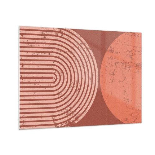 Obraz na szkle - Geometryczna grafika w odcieniach rdzy z półkolem i kołem - 70x50cm - Bliska relacja - Nowoczesna dekoracja ścienna do salonu i sypialni ARTTOR
