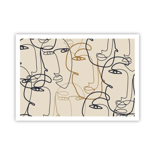 Plakat - Minimalistyczne twarze w stylu line art na jasnym tle - 100x70cm - Portret zwielokrotniony - Nowoczesna dekoracja ścienna do salonu i sypialni ARTTOR
