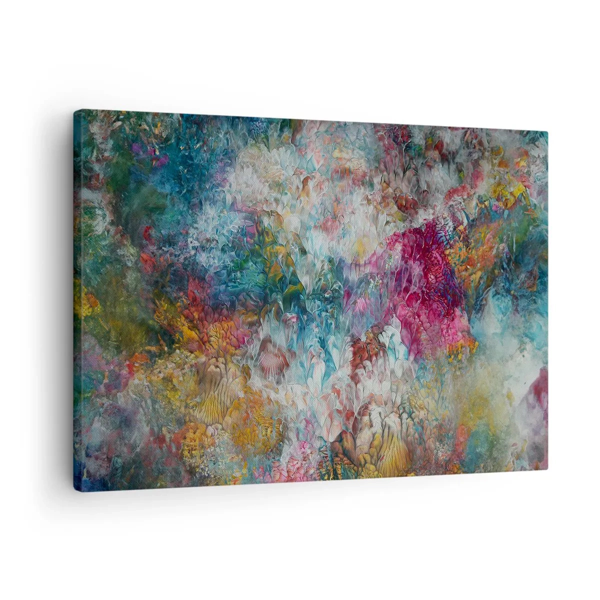 Obraz na płótnie - Kolorowa abstrakcja przypominająca kwiaty w rozkwicie - 70x50cm - W pełnym rozkwicie - Nowoczesna dekoracja ścienna do salonu i sypialni ARTTOR