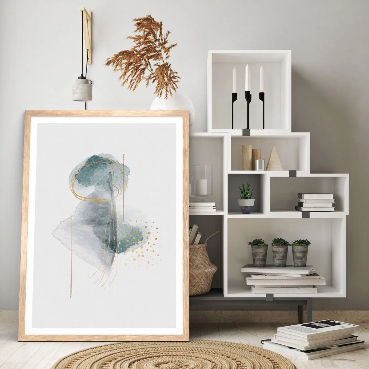 Plakat w ramie jasny dąb - O związkach szarości i złota - 70x100 cm