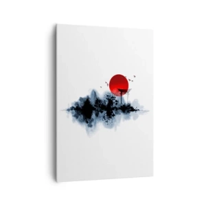 Obraz na płótnie - Czerwone słońce nad malowniczym krajobrazem z torii - 70x100cm - Japoński widok - Nowoczesna dekoracja ścienna do salonu i sypialni ARTTOR