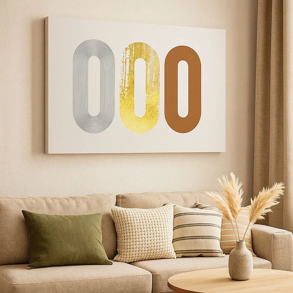 Obraz na płótnie - Abstrakcyjny motyw trzech geometrycznych kształtów - 70x50cm - Ooo! - Nowoczesna dekoracja ścienna do salonu i sypialni ARTTOR