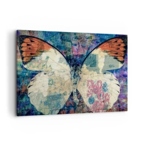 Obraz na płótnie - Motyl w abstrakcyjnym artystycznym tle z kolorowymi detalami - 100x70cm - Subtelna kruchość - Nowoczesna dekoracja ścienna do salonu, kuchni i sypialni ARTTOR