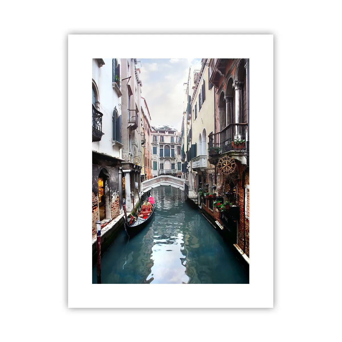 Plakat - Pejzaż wenecki z gondolą i mostkiem - 30x40 cm