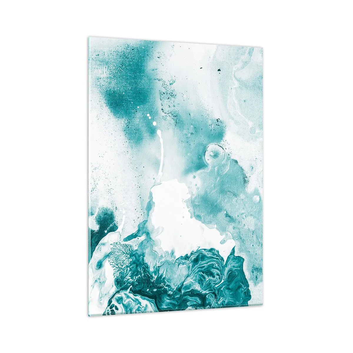 Obraz na szkle - Abstrakcyjne rozlewiska błękitu na szklanym tle - 50x70cm - Rozlewiska błękitu - Nowoczesna dekoracja ścienna do salonu, kuchni i sypialni ARTTOR