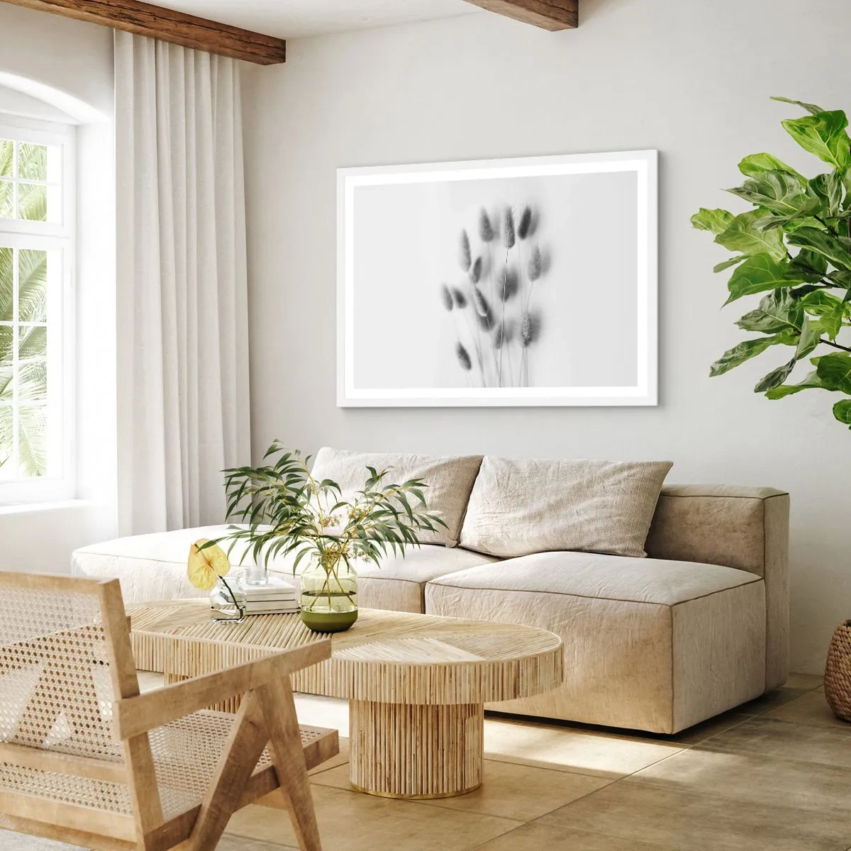 Plakat w białej ramie - Jej puszystość trawa - 70x50 cm