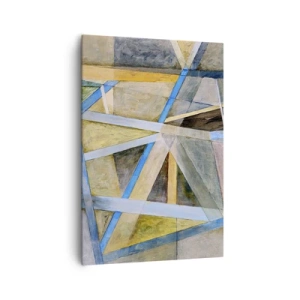 Obraz na płótnie - Geometryczna kompozycja z jasnymi i niebieskimi liniami - 70x100cm - Na wprost czy na skos? - Nowoczesna dekoracja ścienna do salonu i sypialni ARTTOR