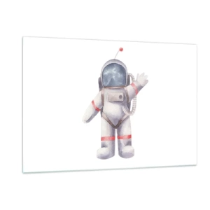 Obraz na szkle - Astronauta machający w przestrzeni kosmicznej - 120x80cm - To na razie! - Nowoczesna dekoracja ścienna do salonu, kuchni i sypialni ARTTOR