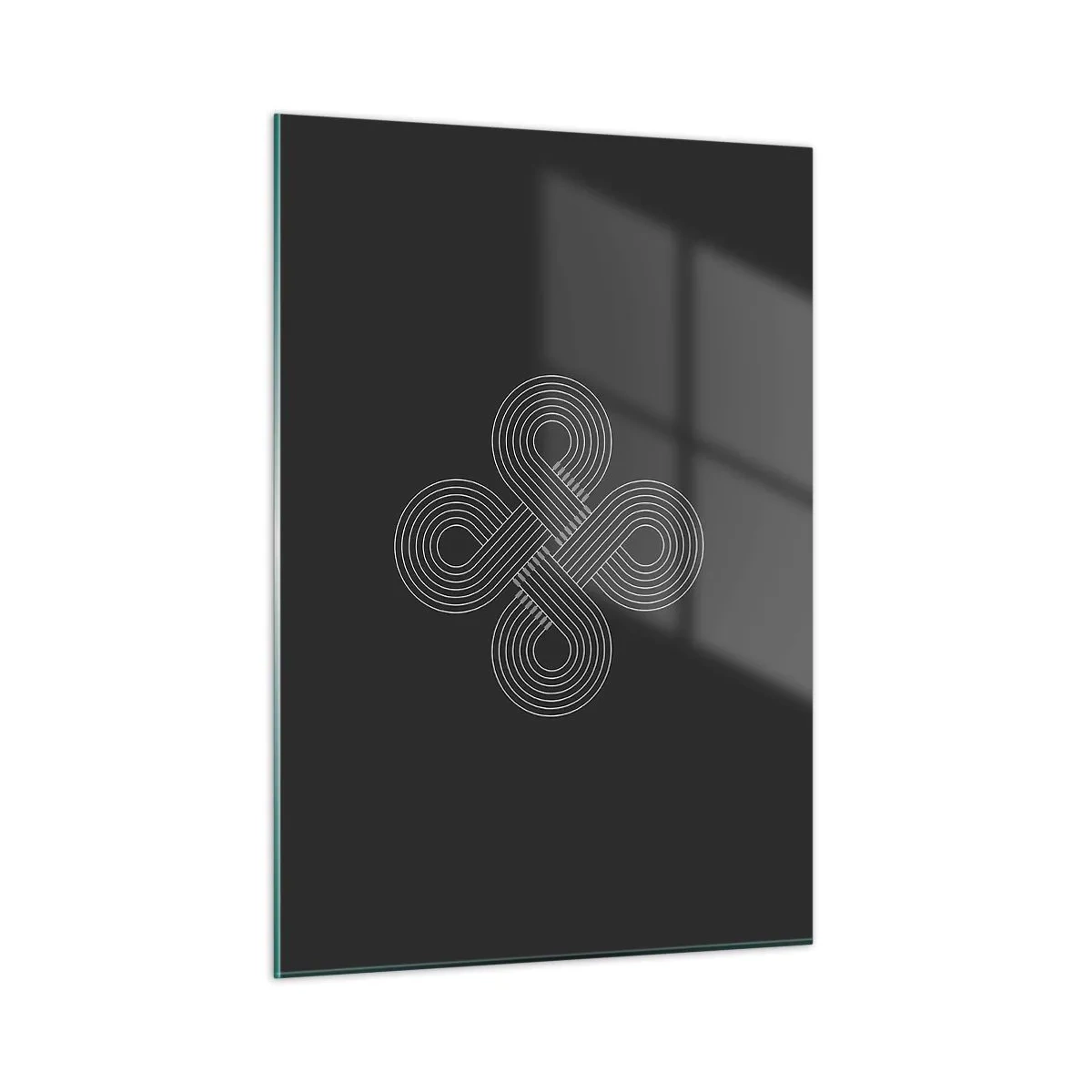Obraz na szkle - Minimalistyczny biały symbol celtycki na czarnym tle - 50x70cm - W duchu celtyckim - Nowoczesna dekoracja ścienna do salonu, kuchni i sypialni ARTTOR