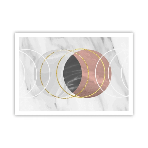 Plakat - Abstrakcyjna kompozycja geometryczna z kołami i metalicznymi detalami - 100x70cm - Muzyka sfer - Nowoczesna dekoracja ścienna do salonu i sypialni ARTTOR