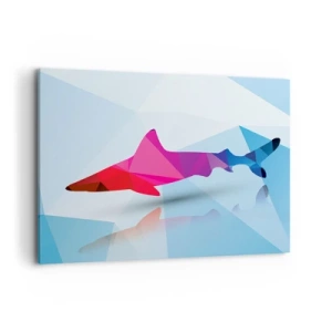 Obraz na płótnie - Geometryczna sylwetka rekina w odcieniach różu i niebieskiego - 120x80cm - Rekin w krystalicznej przestrzeni - Nowoczesna dekoracja ścienna do salonu, kuchni i sypialni ARTTOR
