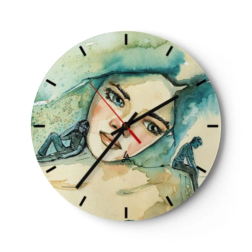 Zegar ścienny - Artystyczny portret kobiety i sylwetek w odcieniach błękitu - 30x30cm - Am I blue? - Nowoczesna dekoracja ścienna do salonu, kuchni i sypialni ARTTOR