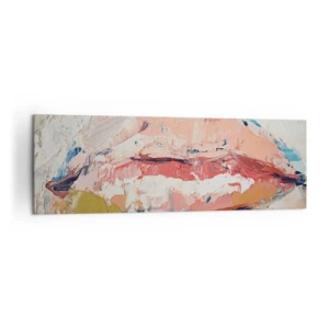 Obraz na płótnie - Abstrakcyjna kompozycja przedstawiająca kobiece usta w pastelowych barwach - 160x50cm - Budzi zmysły - Nowoczesna dekoracja ścienna do salonu i sypialni ARTTOR