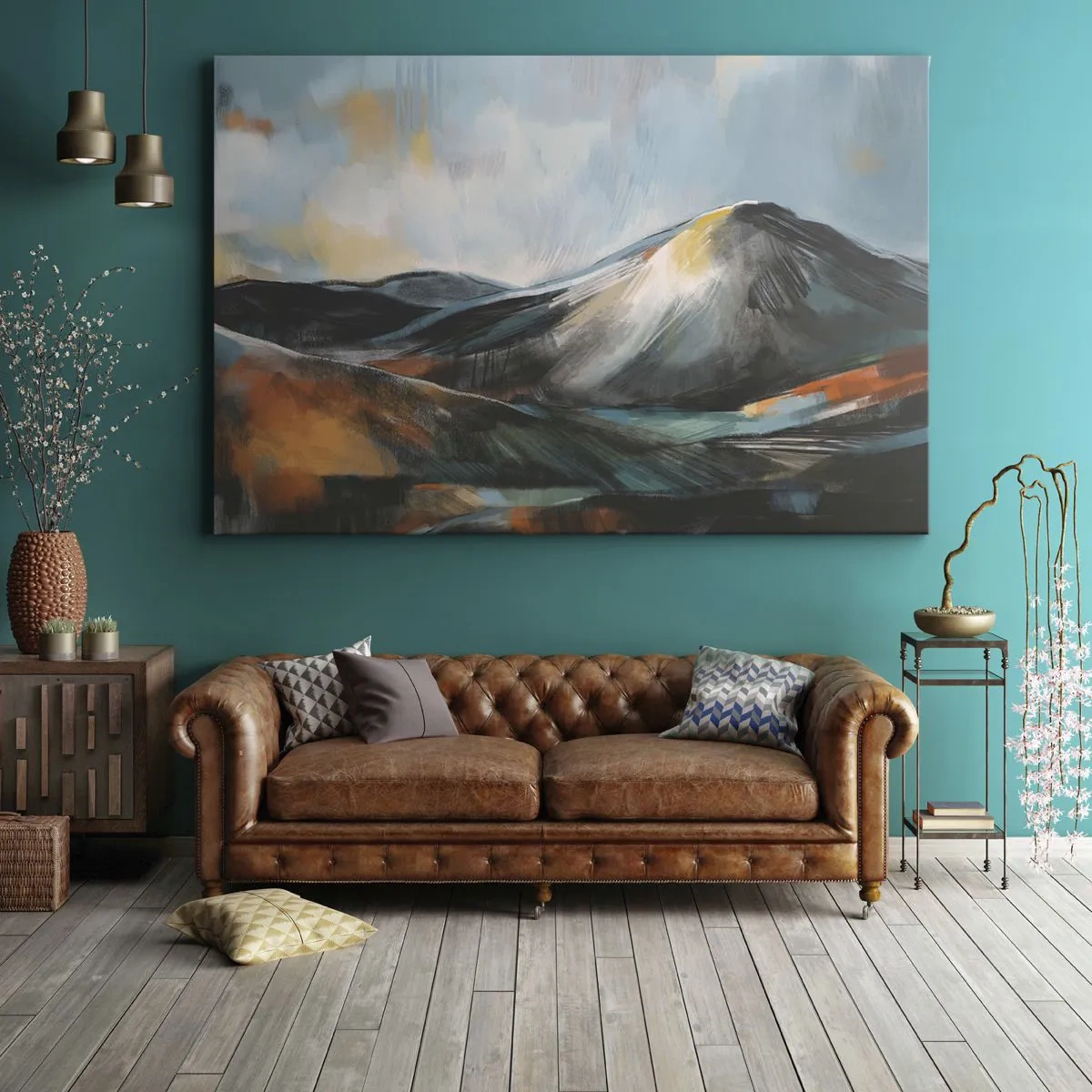 Obraz na płótnie - Abstrakcyjny krajobraz górski w ciepłych odcieniach - 70x50cm - Surowe i piękne - Nowoczesna dekoracja ścienna do salonu i sypialni ARTTOR