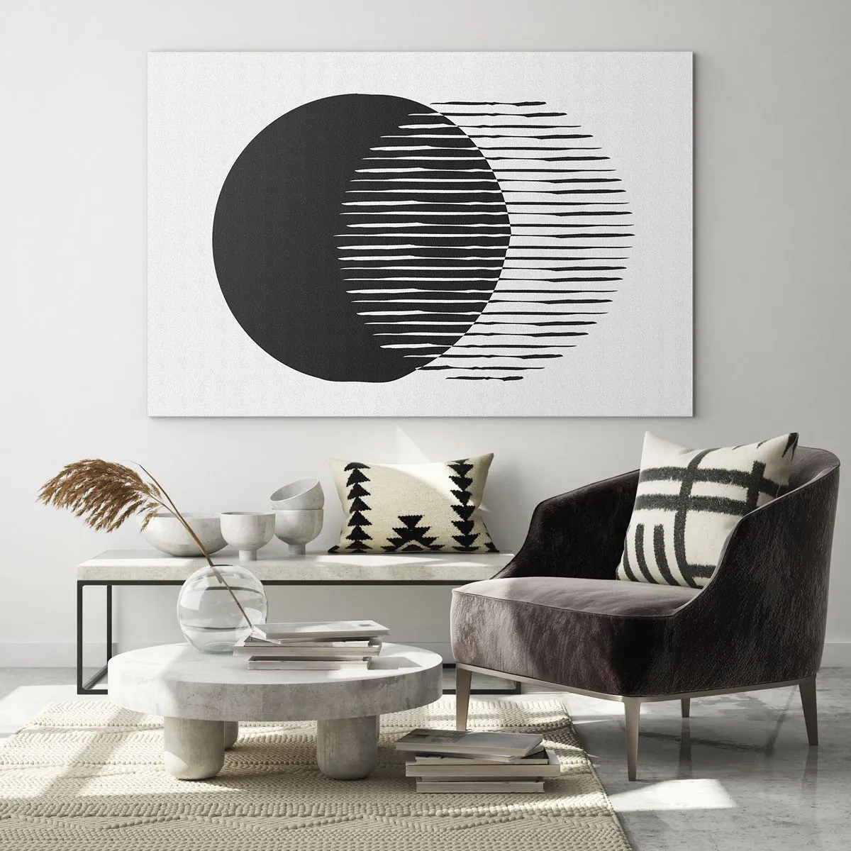 Obraz na szkle - Minimalistyczna forma dwóch przecinających się okręgów - 120x80cm - Jego alter ego - Nowoczesna dekoracja ścienna do salonu, kuchni i sypialni ARTTOR