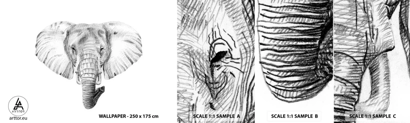Fototapeta Próbka Standard Eco - "Był sobie słoń, wielki jak - słoń" - Zwierzęta, Słoń, Grafika - 100x30 cm
