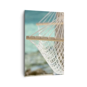 Obraz na płótnie - Hamak z widokiem na turkusową wodę - 80x120cm - Czas relaksu - Nowoczesna dekoracja ścienna do salonu i sypialni ARTTOR