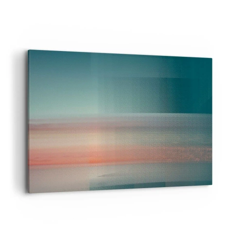Obraz na płótnie - Zachód słońca w pastelowych odcieniach nad spokojnym horyzontem - 120x80cm - Abstrakcja: fale światła - Nowoczesna dekoracja ścienna do salonu, kuchni i sypialni ARTTOR