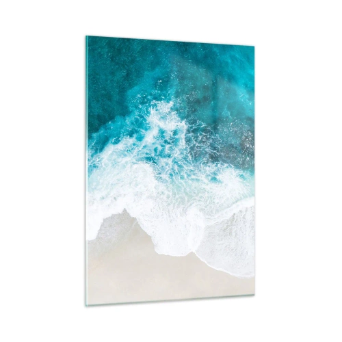 Obraz na szkle - Morskie fale uderzające o brzeg w ujęciu z lotu ptaka - 50x70cm - Naturalna pieszczota - Nowoczesna dekoracja ścienna do salonu, kuchni i sypialni ARTTOR