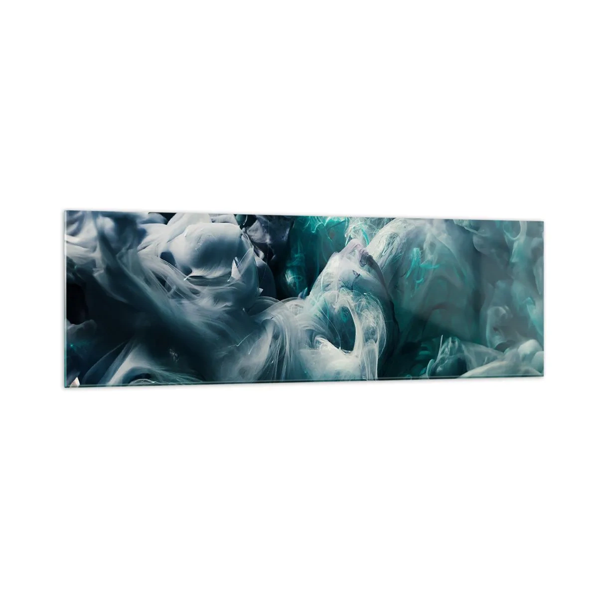 Obraz na szkle - Dynamiczne abstrakcyjne fale w odcieniach błękitu i bieli - 160x50cm - Ruch koloru - Nowoczesna dekoracja ścienna do salonu i sypialni ARTTOR