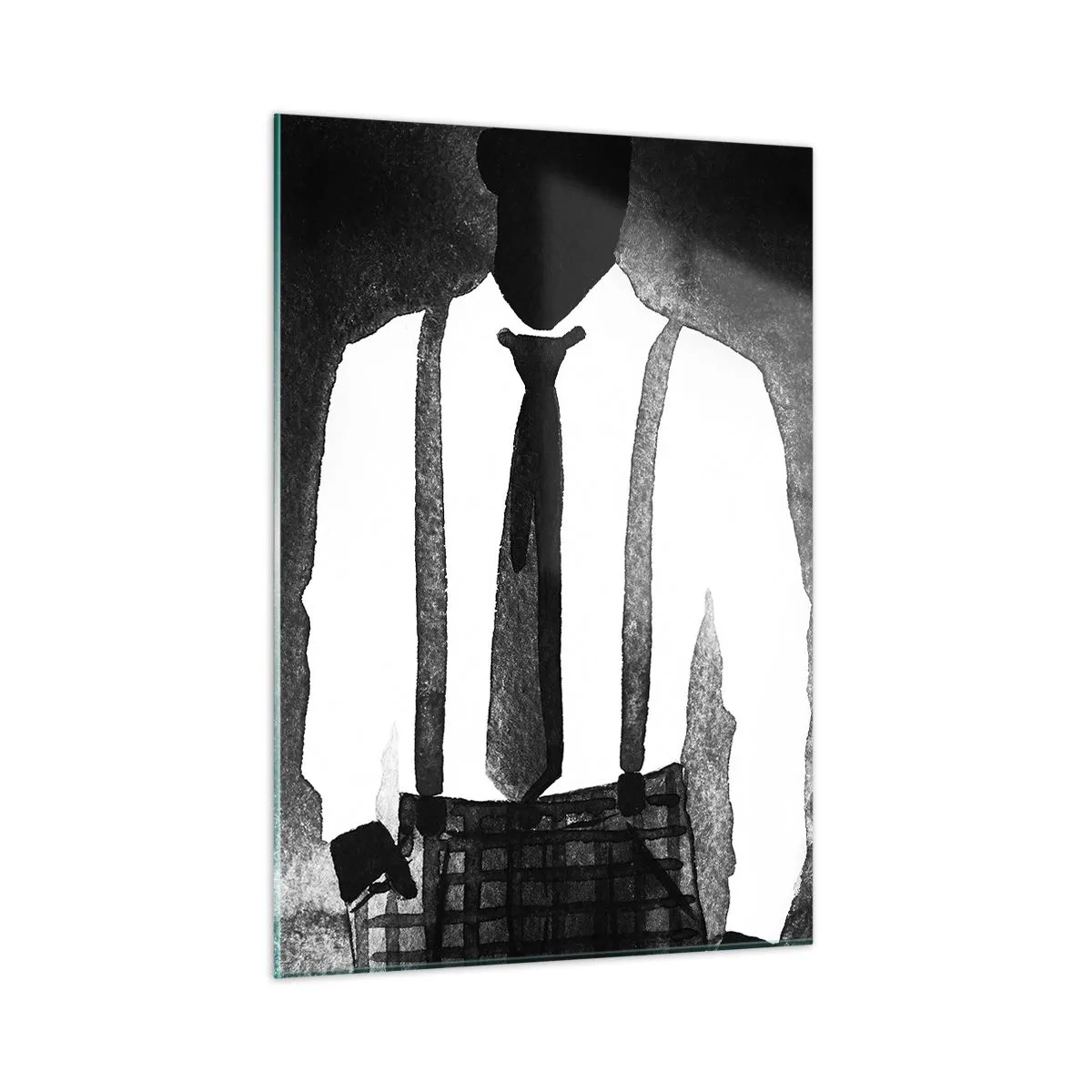 Obraz na szkle - Czarno-biała sylwetka eleganckiej pary w stylu noir - 50x70cm - W klimacie noir - Nowoczesna dekoracja ścienna do salonu, kuchni i sypialni ARTTOR