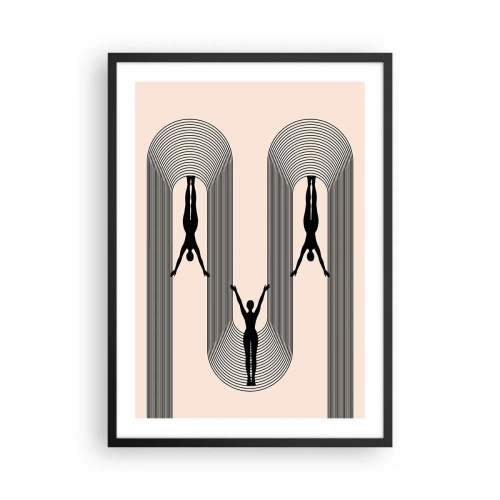 Plakat w czarnej ramie - Minimalistyczne sylwetki w geometrycznej kompozycji - 50x70cm - Do góry nogami - Nowoczesna dekoracja ścienna do salonu i sypialni ARTTOR