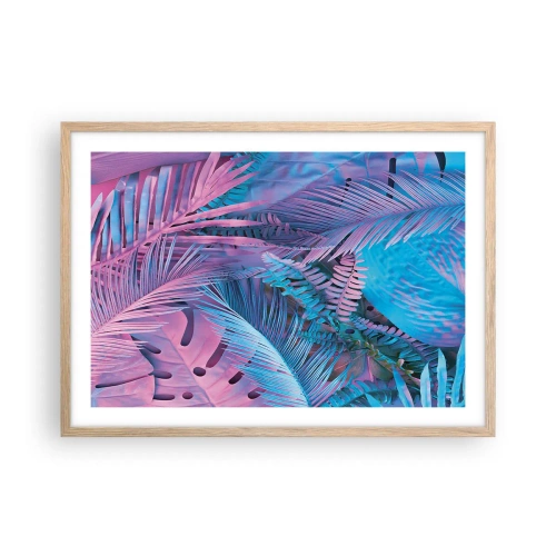 Plakat w ramie jasny dąb - Tropiki w różu i błękicie - 70x50 cm