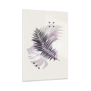 Obraz na szkle - Minimalistyczna kompozycja z liśćmi palmy i geometrycznymi kształtami - 50x70cm - Cień cienia - Nowoczesna dekoracja ścienna do salonu, kuchni i sypialni ARTTOR