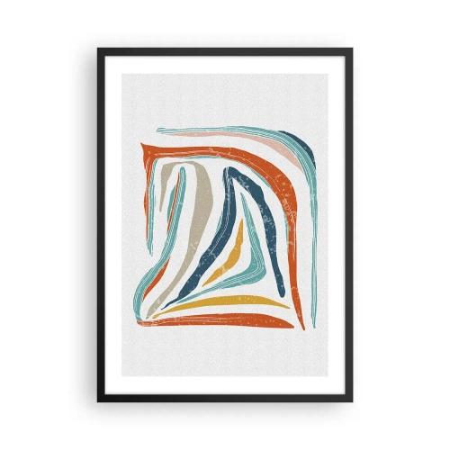 Plakat w czarnej ramie - Kolorowa abstrakcja z organicznymi liniami - 50x70cm - Abstrakcja przyjaźnie uśmiechnięta - Nowoczesna dekoracja ścienna do salonu i sypialni ARTTOR