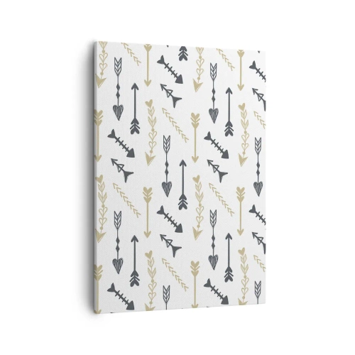 Obraz na płótnie - Minimalistyczny wzór strzał w odcieniach szarości i beżu na białym tle - 50x70cm - Sen łucznika - Nowoczesna dekoracja ścienna do salonu, kuchni i sypialni ARTTOR