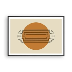 Plakat w czarnej ramie - Geometryczny wzór z pomarańczowym kołem i liniami - 100x70cm - Plan doskonały - Nowoczesna dekoracja ścienna do salonu i sypialni ARTTOR