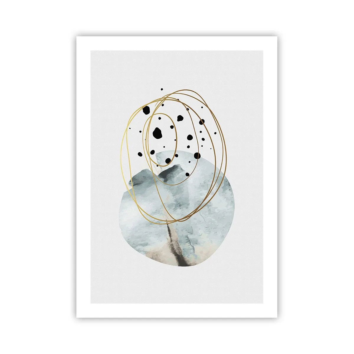 Plakat - Minimalistyczna abstrakcja z akcentami złota i błękitu - 50x70cm - W objęciach przestrzeni - Nowoczesna dekoracja ścienna do salonu, kuchni i sypialni ARTTOR