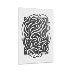 Obraz na szkle - Czarno-biała abstrakcja w geometrycznym stylu - 80x120cm - Abstrakcja: taniec radości - Nowoczesna dekoracja ścienna do salonu i sypialni ARTTOR