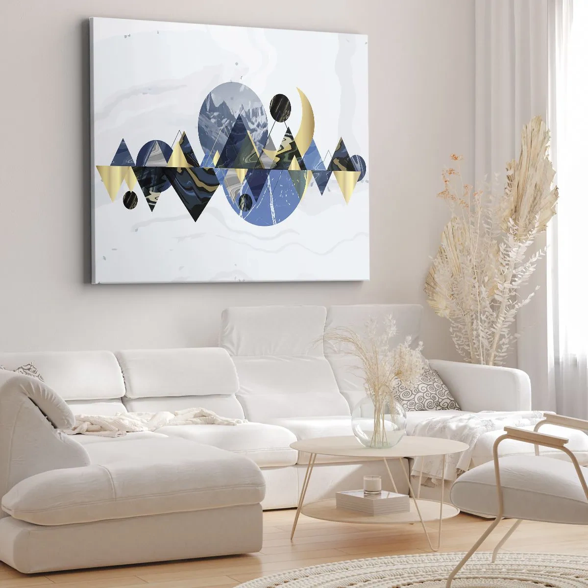 Obraz na płótnie - Abstrakcyjne geometryczne wzory z motywem gór - 70x50cm - Pejzaż geometryczny - Nowoczesna dekoracja ścienna do salonu i sypialni ARTTOR