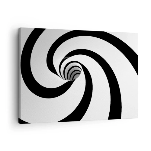 Obraz na płótnie - Abstrakcyjna czarno-biała spirala z efektem wiru - 70x50cm - Poddać się wirowi? - Nowoczesna dekoracja ścienna do salonu i sypialni ARTTOR
