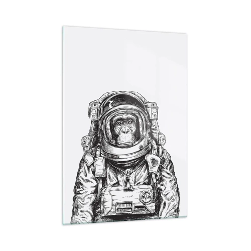 Obraz na szkle - Szkic małpy w stroju astronauty na białym tle - 50x70cm - Alternatywna ewolucja - Nowoczesna dekoracja ścienna do salonu, kuchni i sypialni ARTTOR