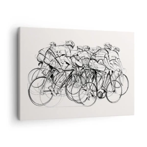 Obraz na płótnie - Grupa kolarzy w ruchu w minimalistycznym stylu - 70x50cm - Wespół w zespół - Nowoczesna dekoracja ścienna do salonu i sypialni ARTTOR