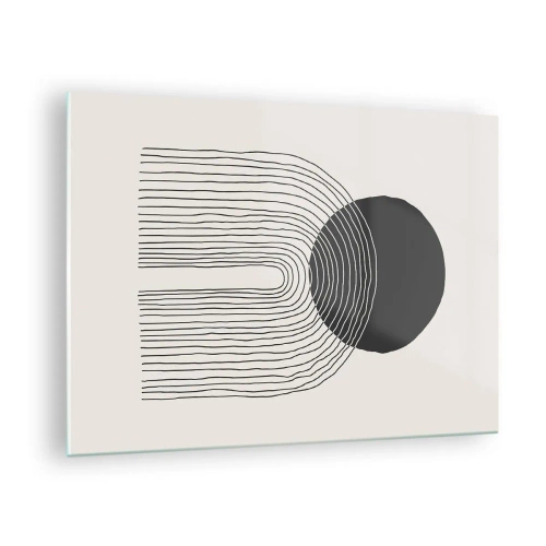 Obraz na szkle - Minimalistyczna grafika z czarnym kołem i liniami - 70x50cm - Drżenie i pewność - Nowoczesna dekoracja ścienna do salonu i sypialni ARTTOR