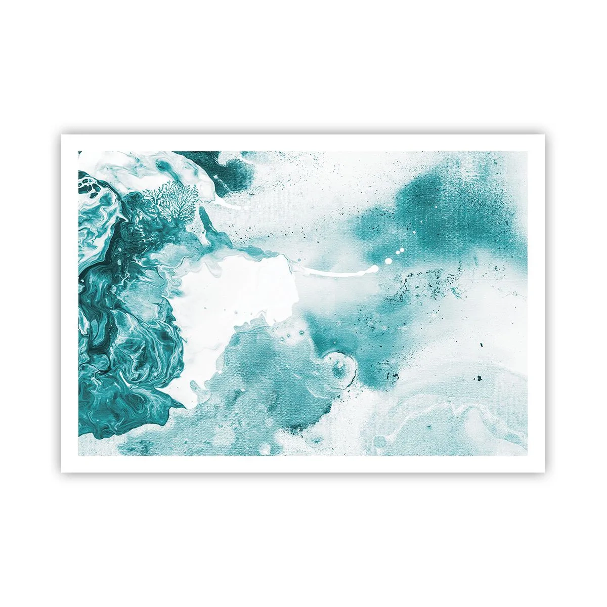 Plakat - Abstrakcja w odcieniach błękitu z delikatnymi akcentami bieli - 100x70cm - Rozlewiska błękitu - Nowoczesna dekoracja ścienna do salonu i sypialni ARTTOR